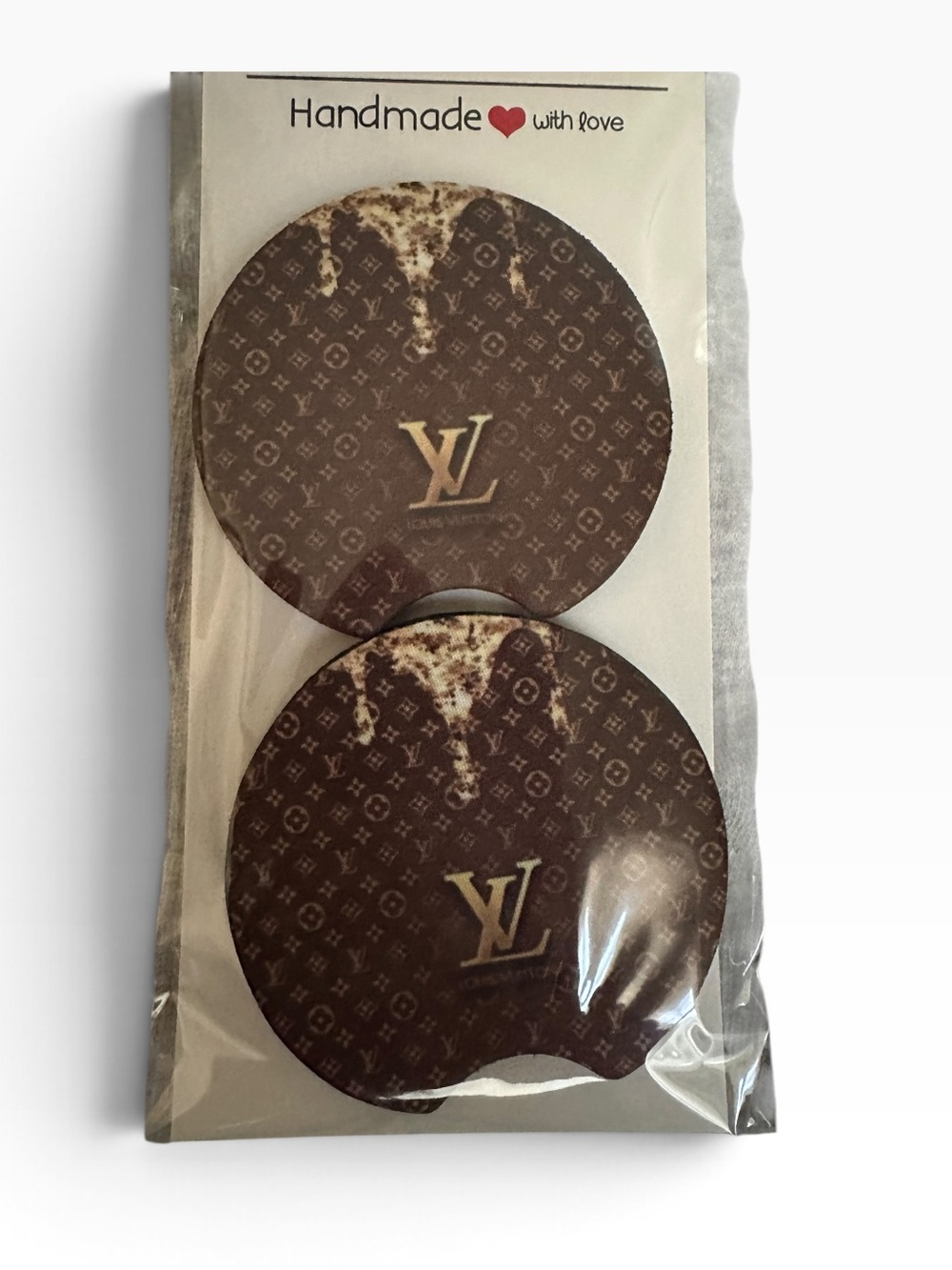Brown Logo-Emblem Round Adhesive car coasters - Handmade